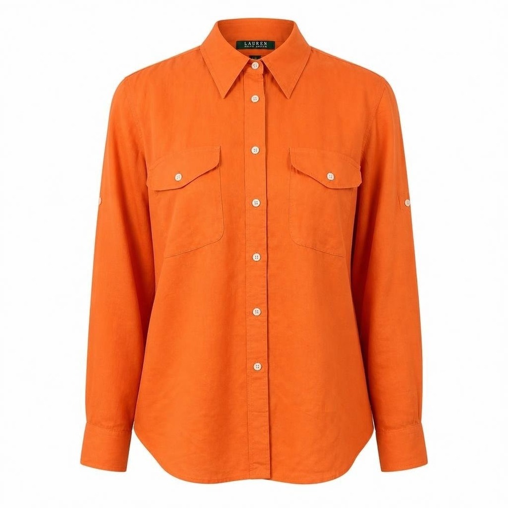 Ralph Lauren Shirt Womens L LRL Orange Linen L/S Coastal Luxury Heritage Classic